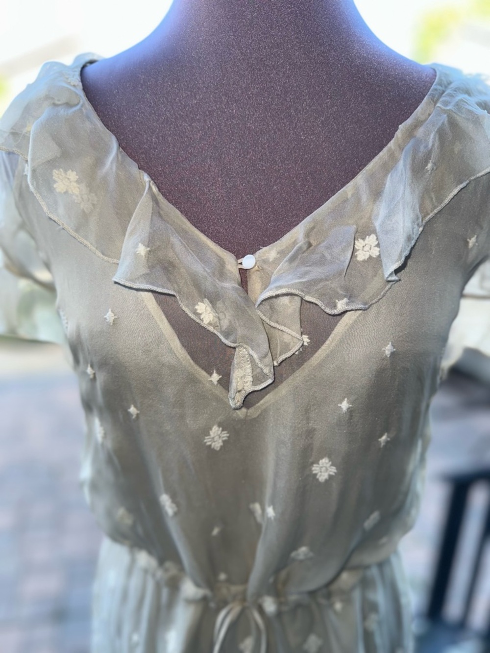Sheer Ruffle V-Neck Mini Dress in Ivory - Picture 3 of 8